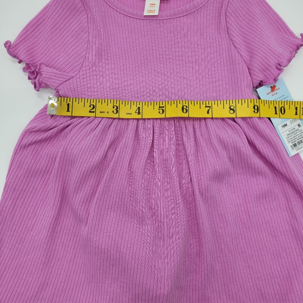 Cat & Jack Dress Lilac Short Sleeve Rib Knit Stretch Pink Purple Size 18mo NEW - Picture 11 of 11